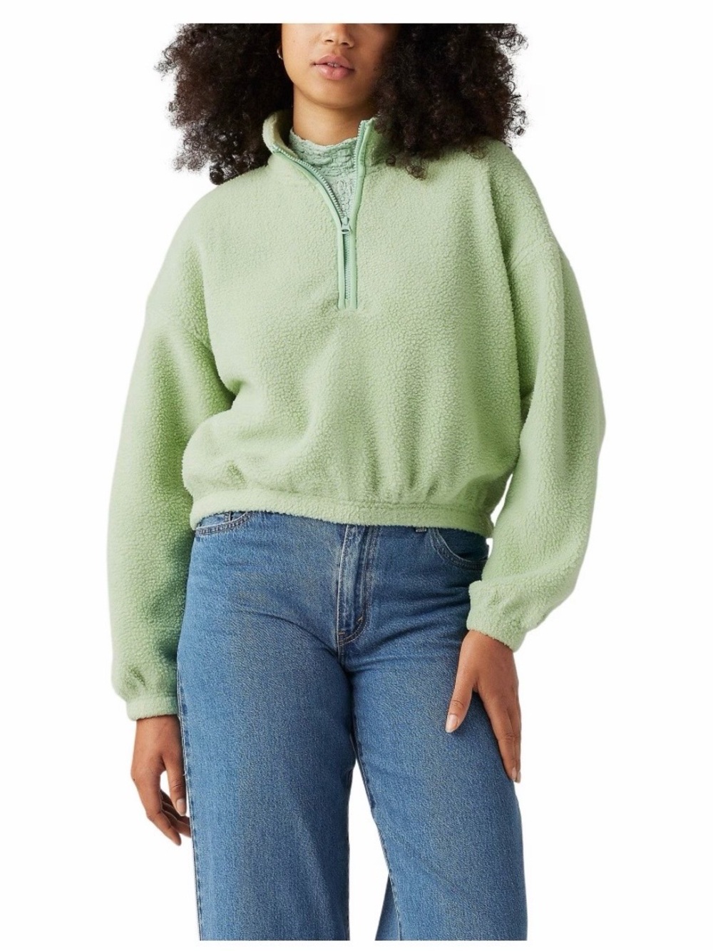 Levi's Women's Delta 1/4 Zip Sherpa Fleece - Cameo Green Sz XL
